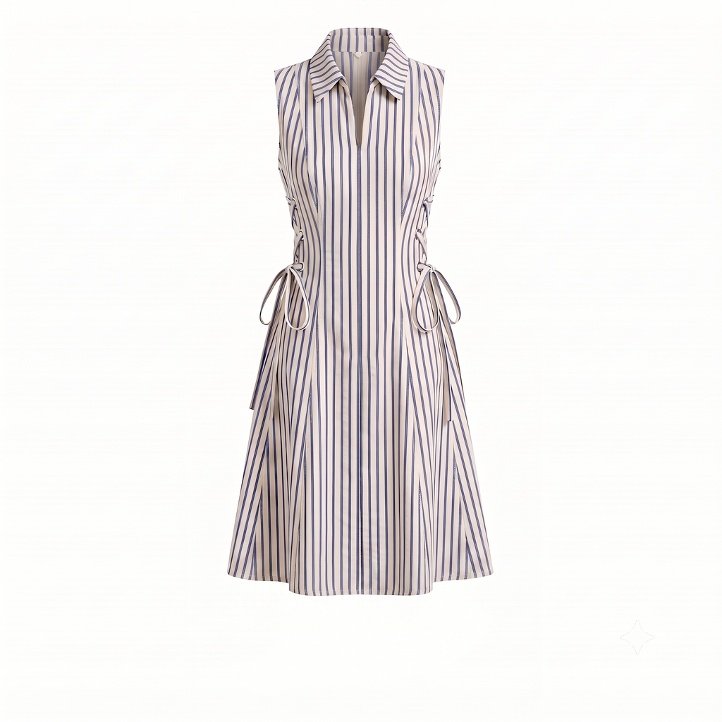 Stripe tie-waist short dress