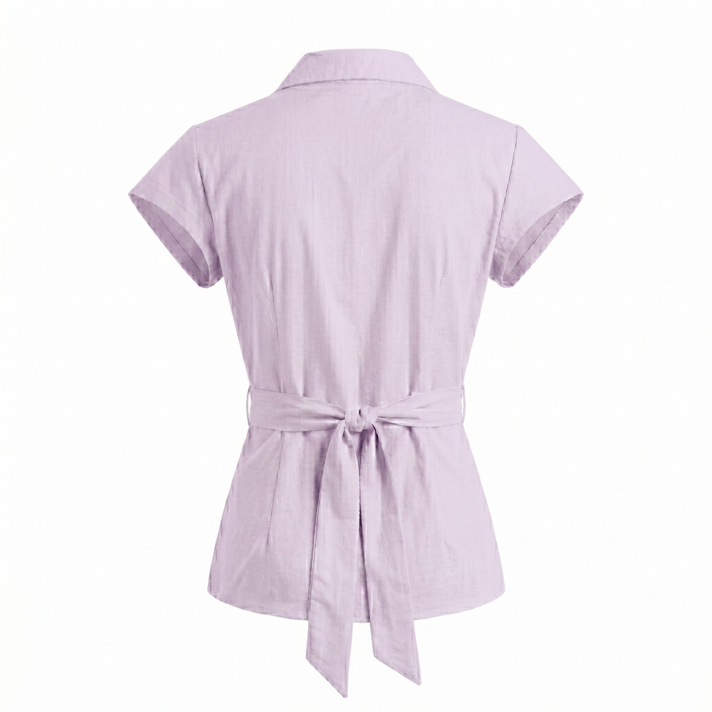 Women’s Cotton Solid Short Sleeve Tie-Up Shirt Top