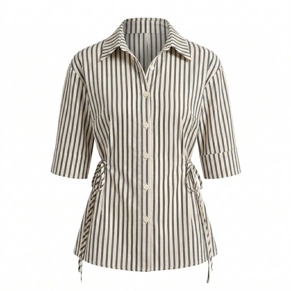 Beige Stripe Tie Up Shirt Top