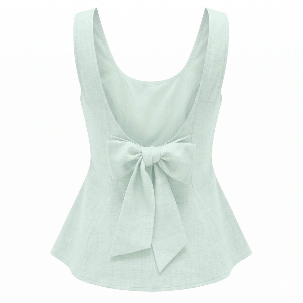 Women’s Sleeveless Bow Back Peplum Top-Linen