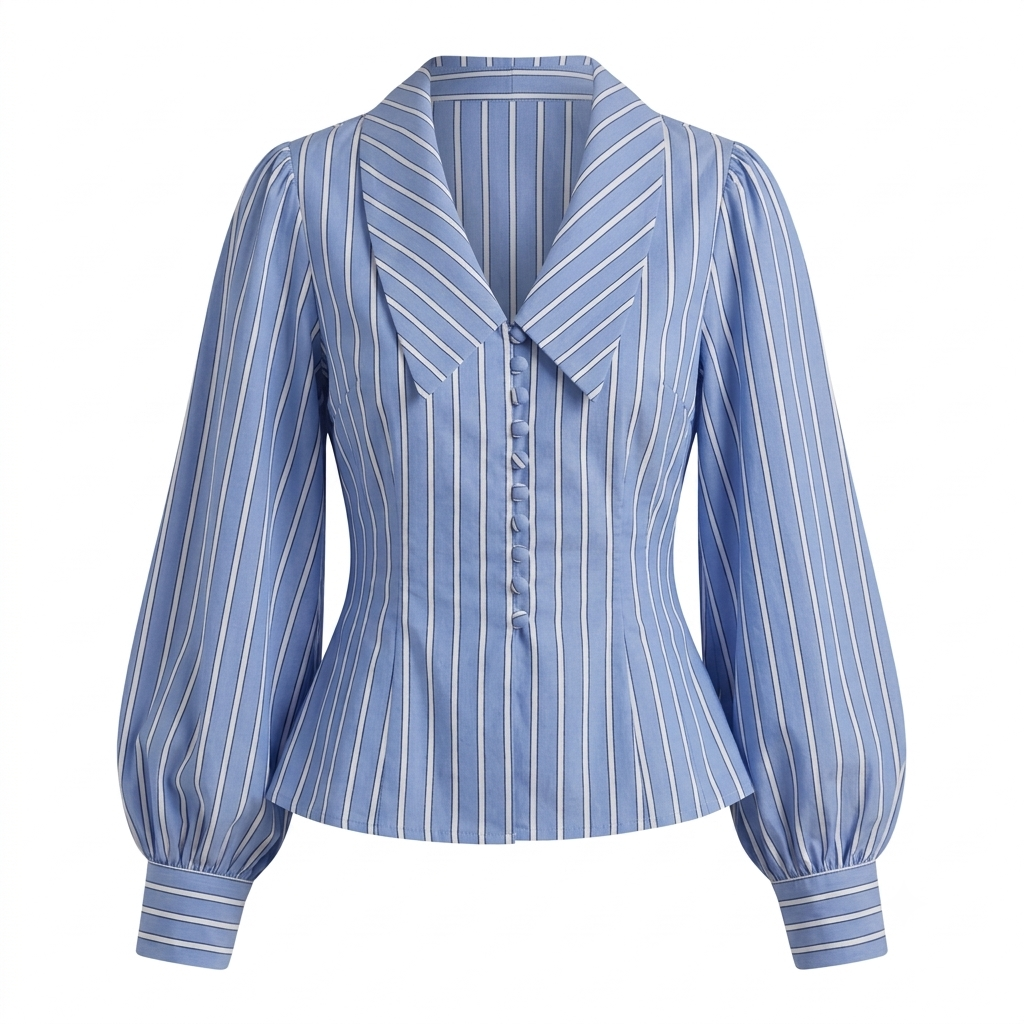 Stripe Statement Collar Shirt-Cotton
