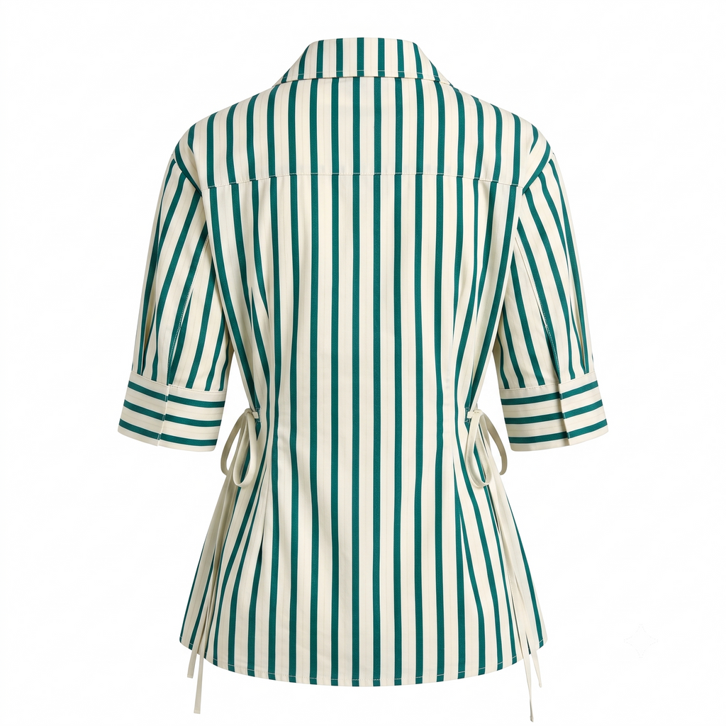 Stripe Tie Up Shirt Top-Cotton
