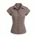 Brown Checks Short Sleeve Tie Up Top-Cotton