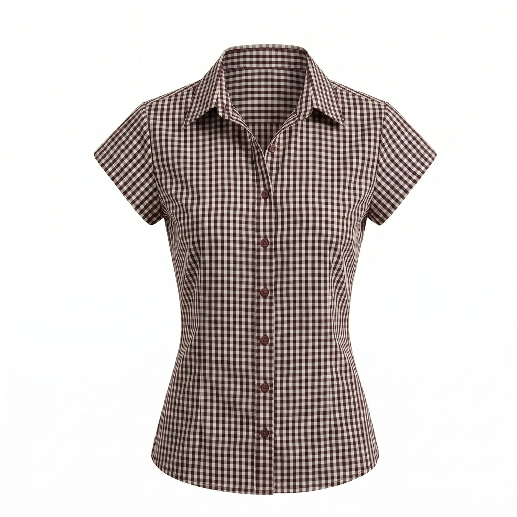 Brown Checks Short Sleeve Tie Up Top-Cotton