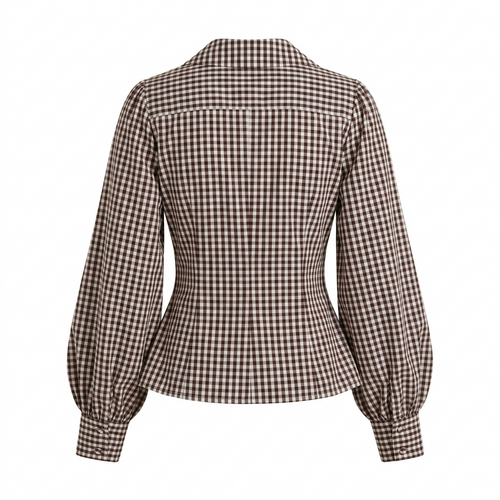 Brown Checks Statement Collar Shirt-Cotton