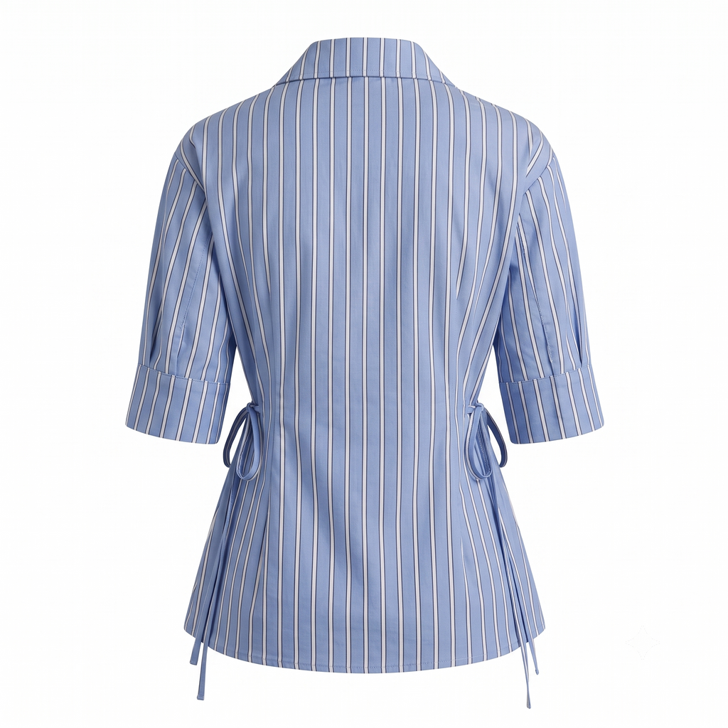 Stripe Tie Up Shirt Top-Cotton