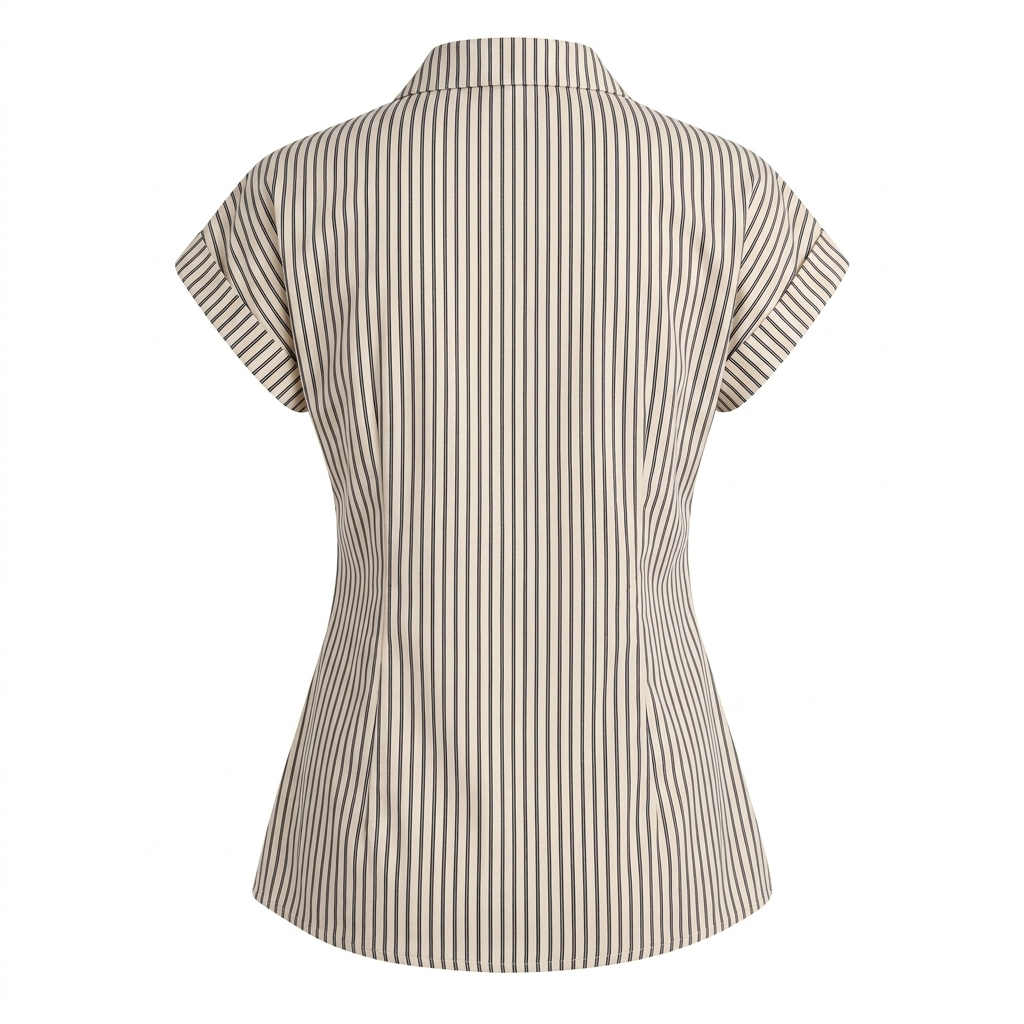 Beige Stripe Cap Sleeve Shirt Top