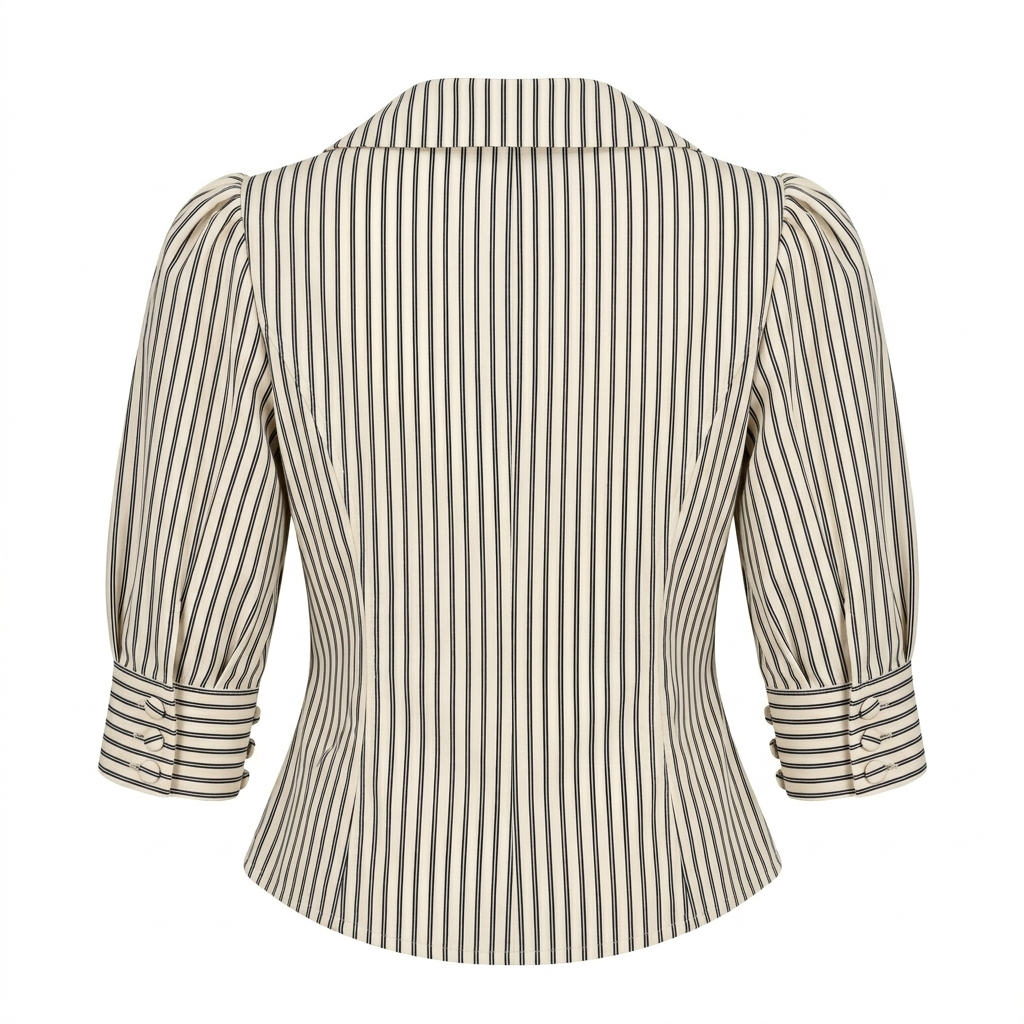 Beige Stripe Puff Sleeve Top