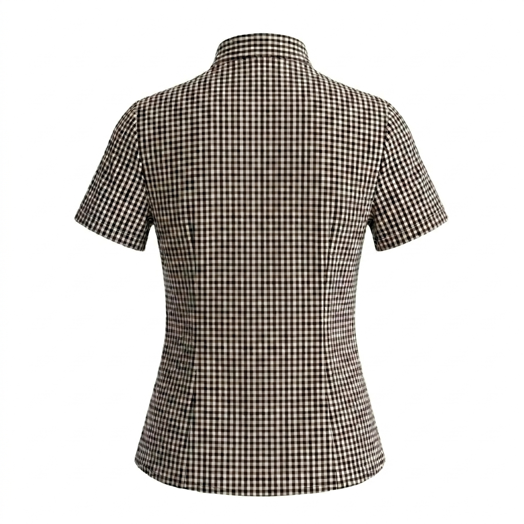 Brown Checks Tie Neck Top-Cotton