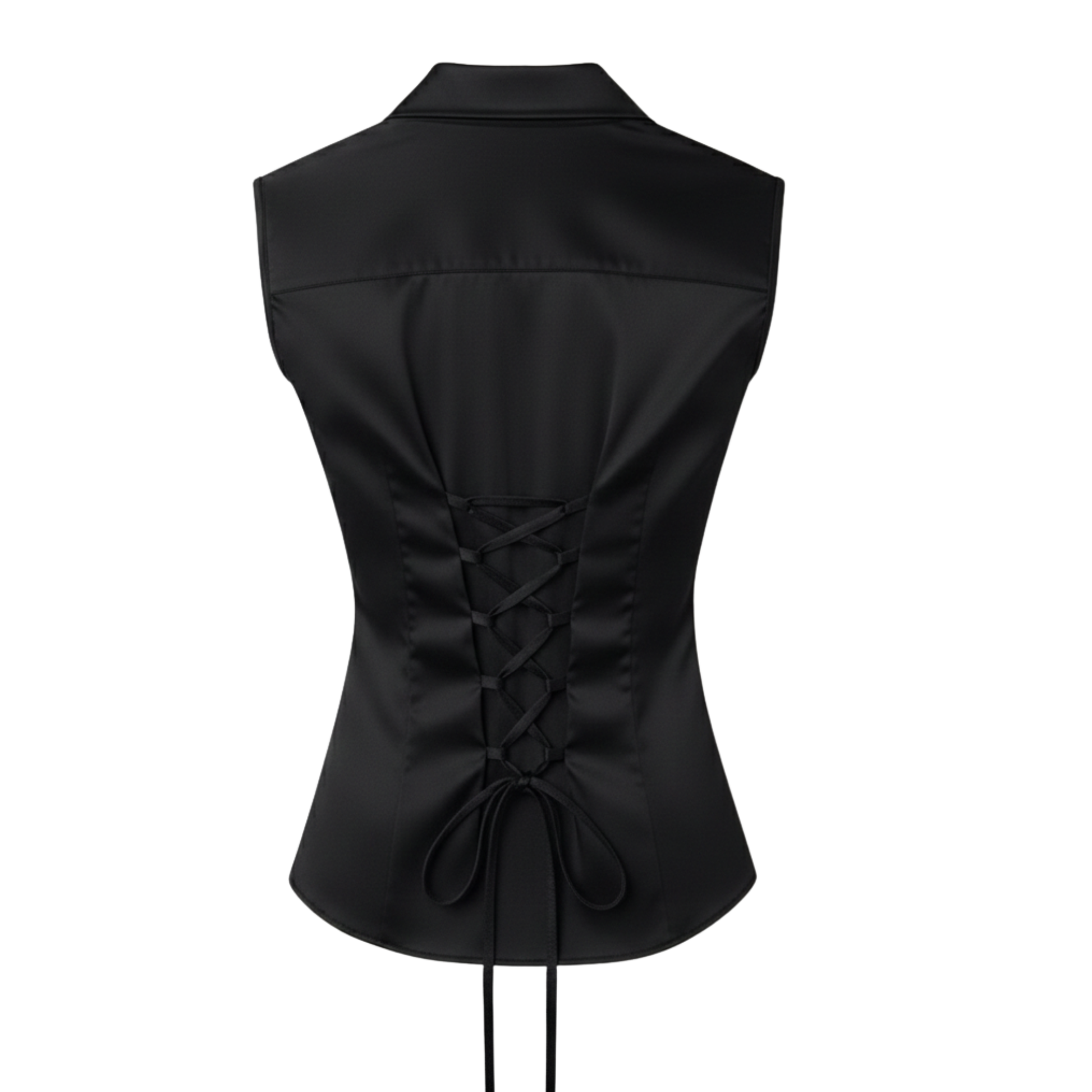 Sleeveless corset fit satin shirt
