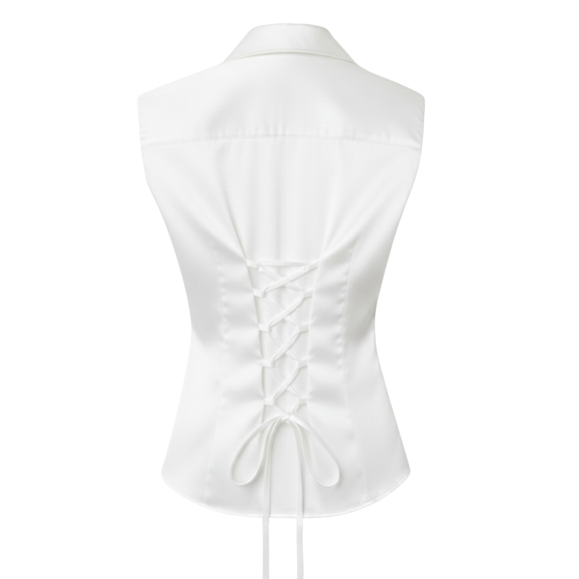 Sleeveless corset fit satin shirt