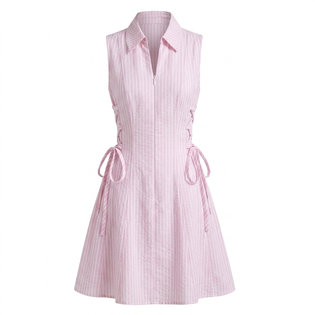 Stripe tie-waist short dress