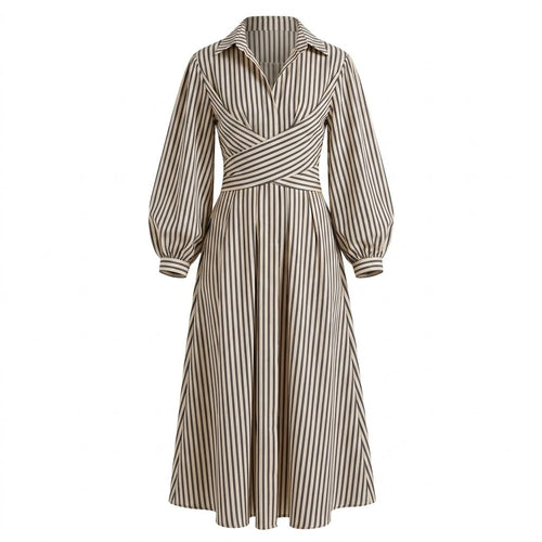 Beige Stripe Wrap Dress