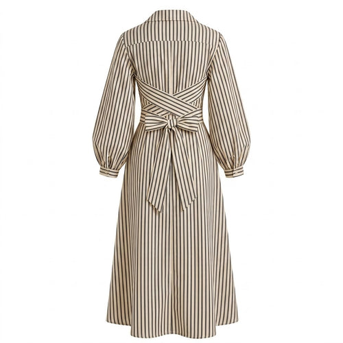 Beige Stripe Wrap Dress