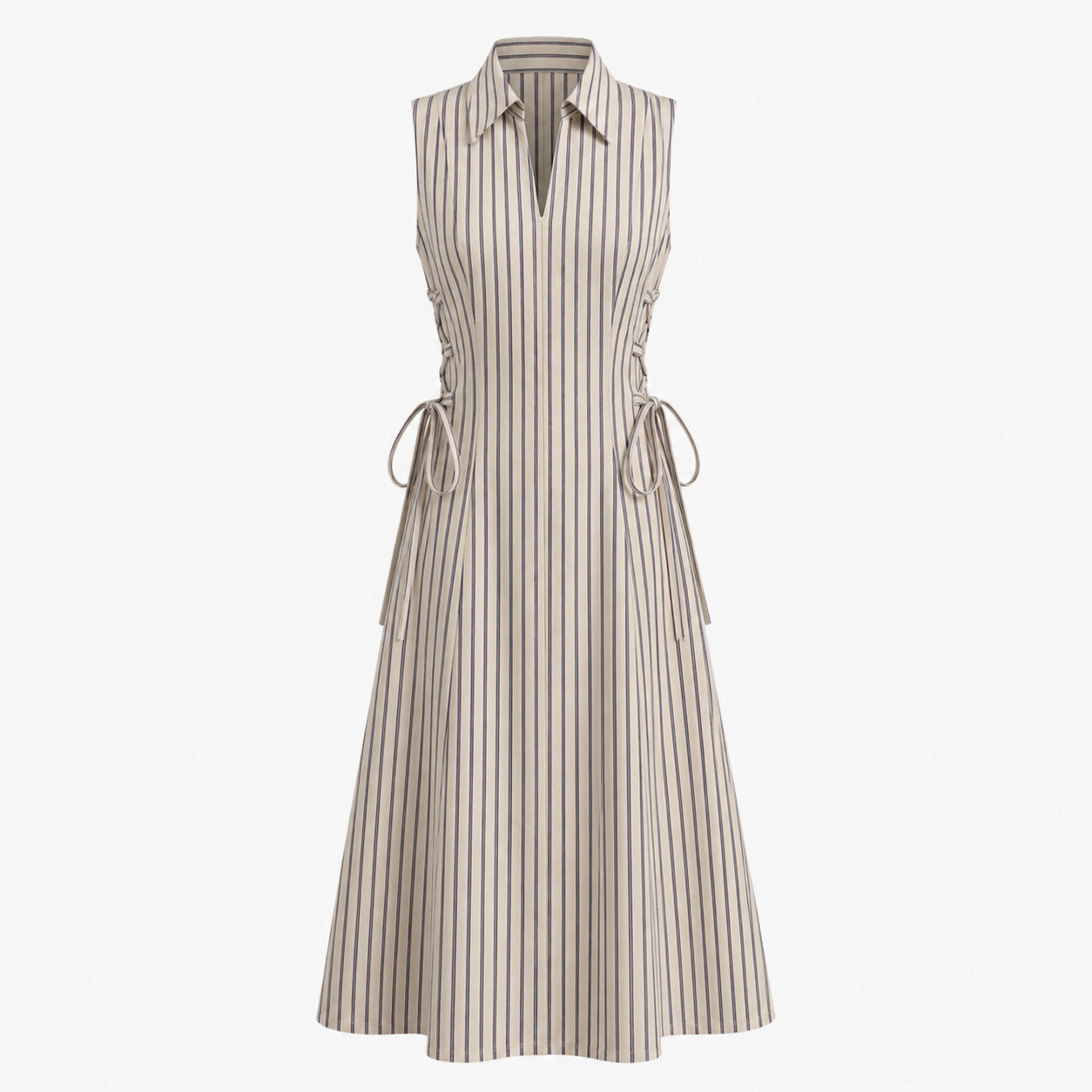 Beige Stripe Tie waist Dress