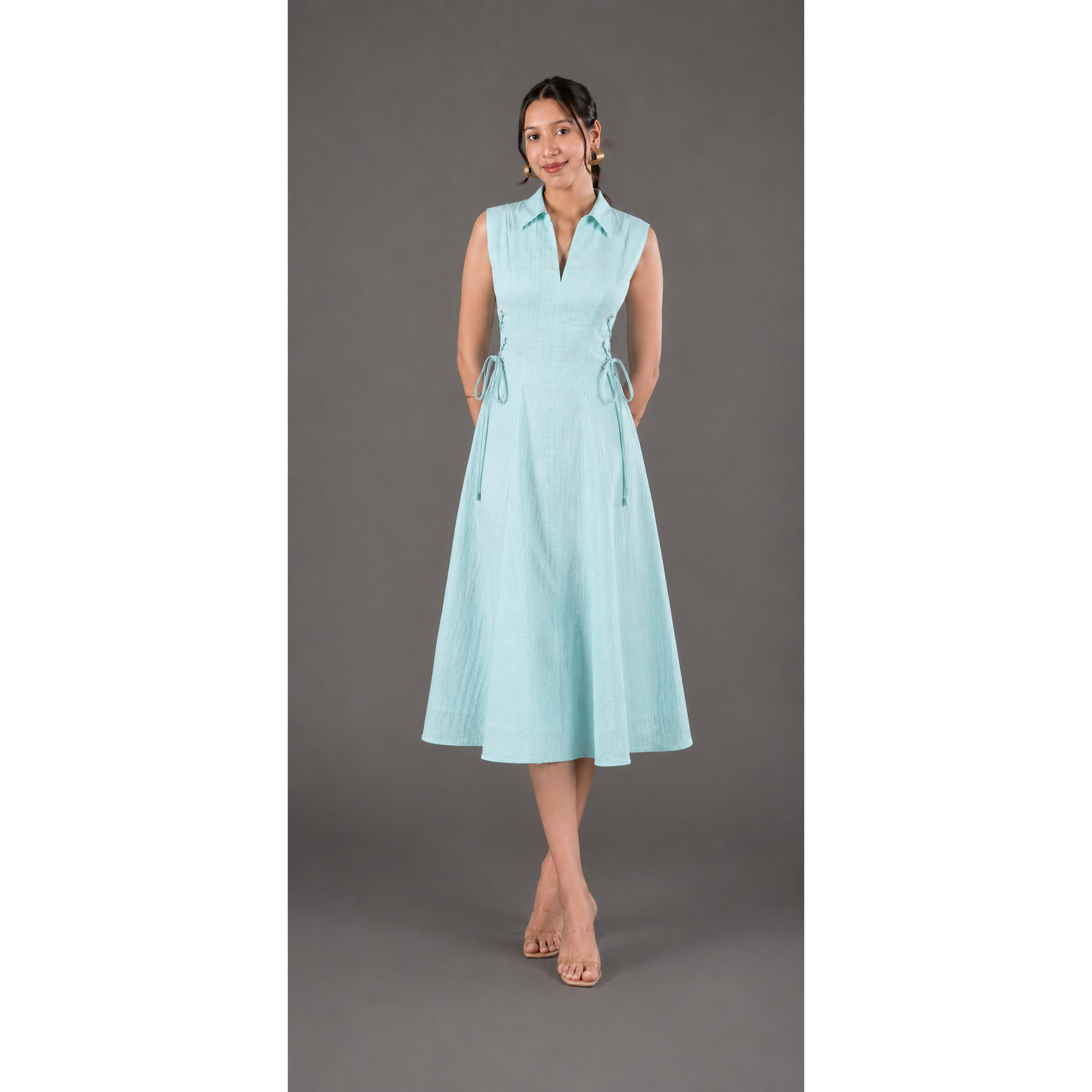 Aqua tie-waist dress- Midi Length